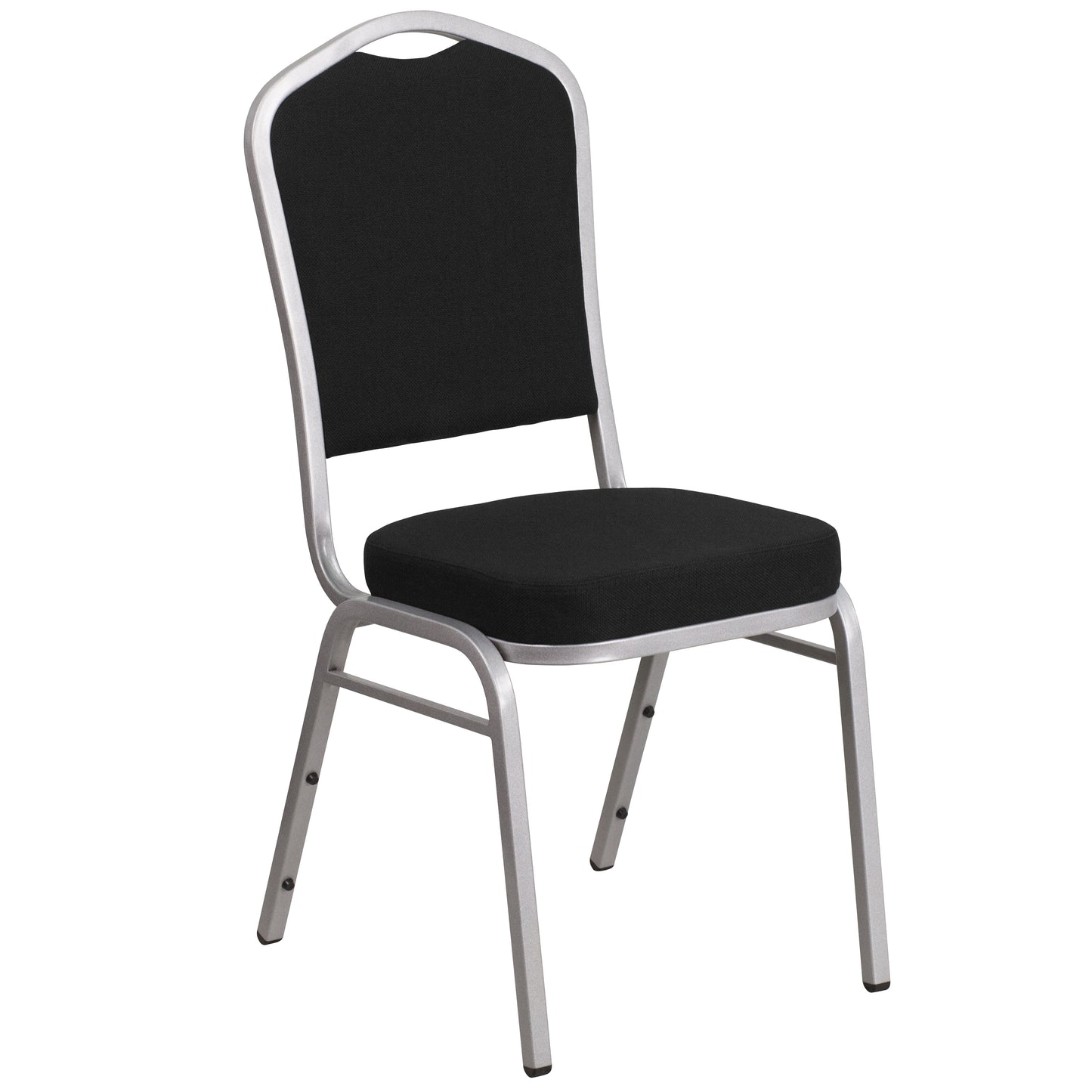 HERCULES Series Crown Back Stacking Banquet Chair in Black Fabric - Silver Frame Black Fabric/Silver Frame