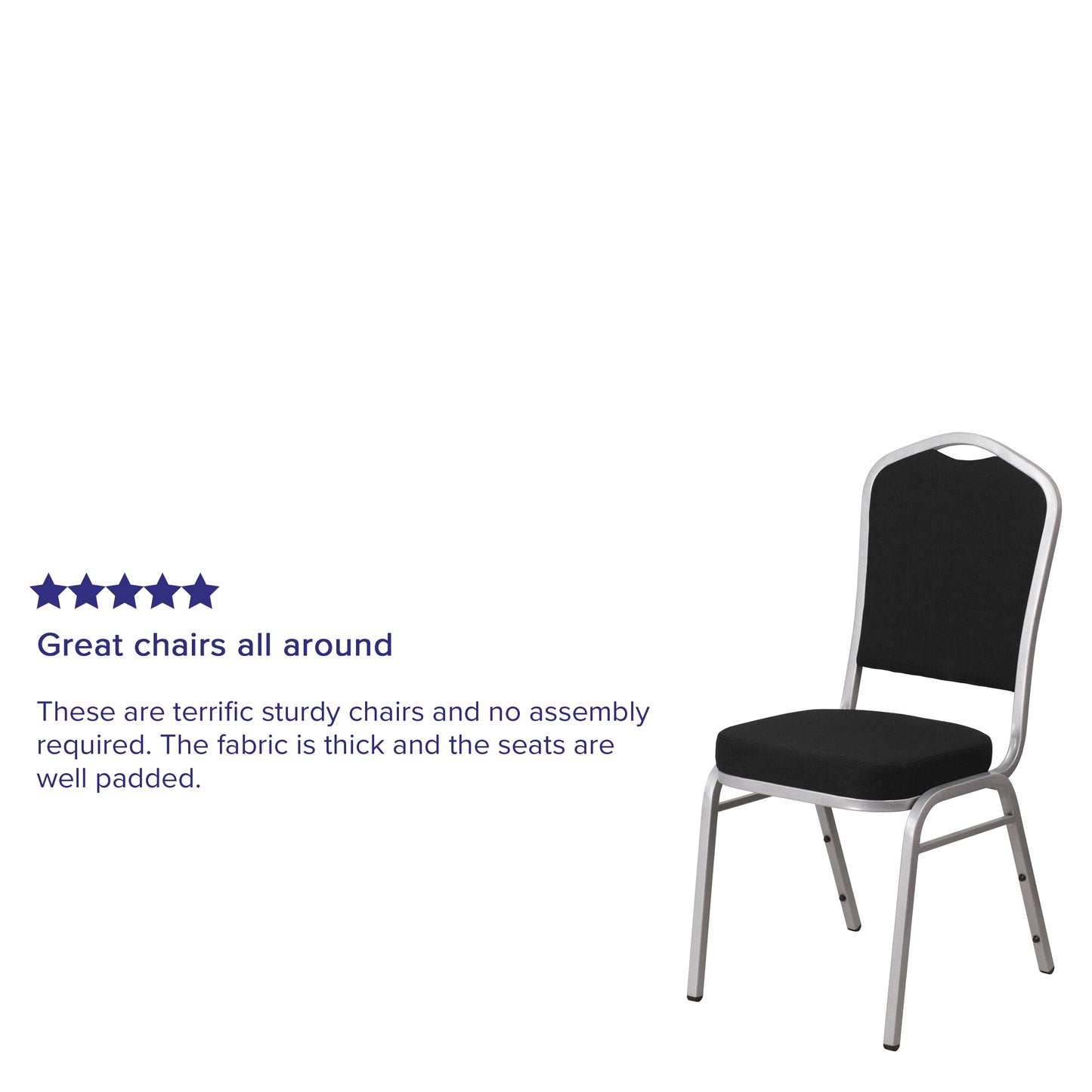 HERCULES Series Crown Back Stacking Banquet Chair in Black Fabric - Silver Frame Black Fabric/Silver Frame