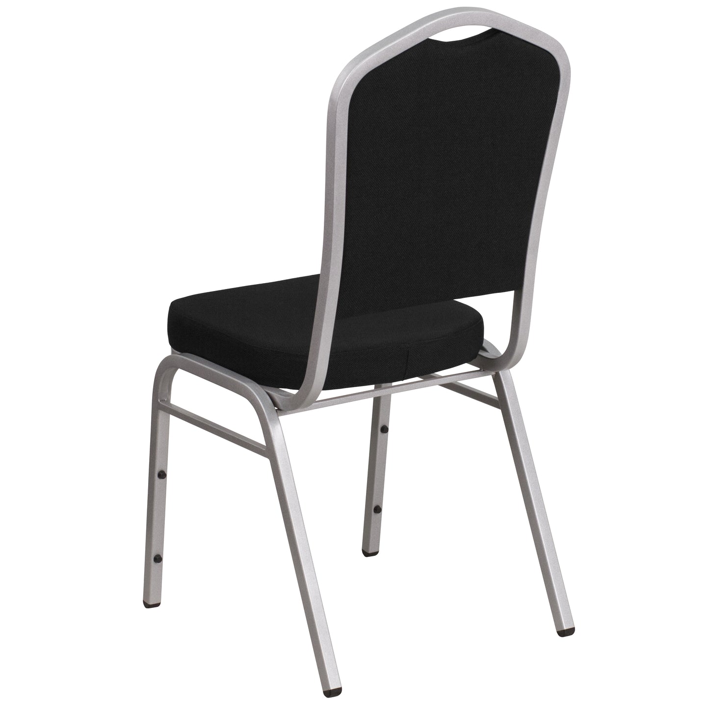 HERCULES Series Crown Back Stacking Banquet Chair in Black Fabric - Silver Frame Black Fabric/Silver Frame