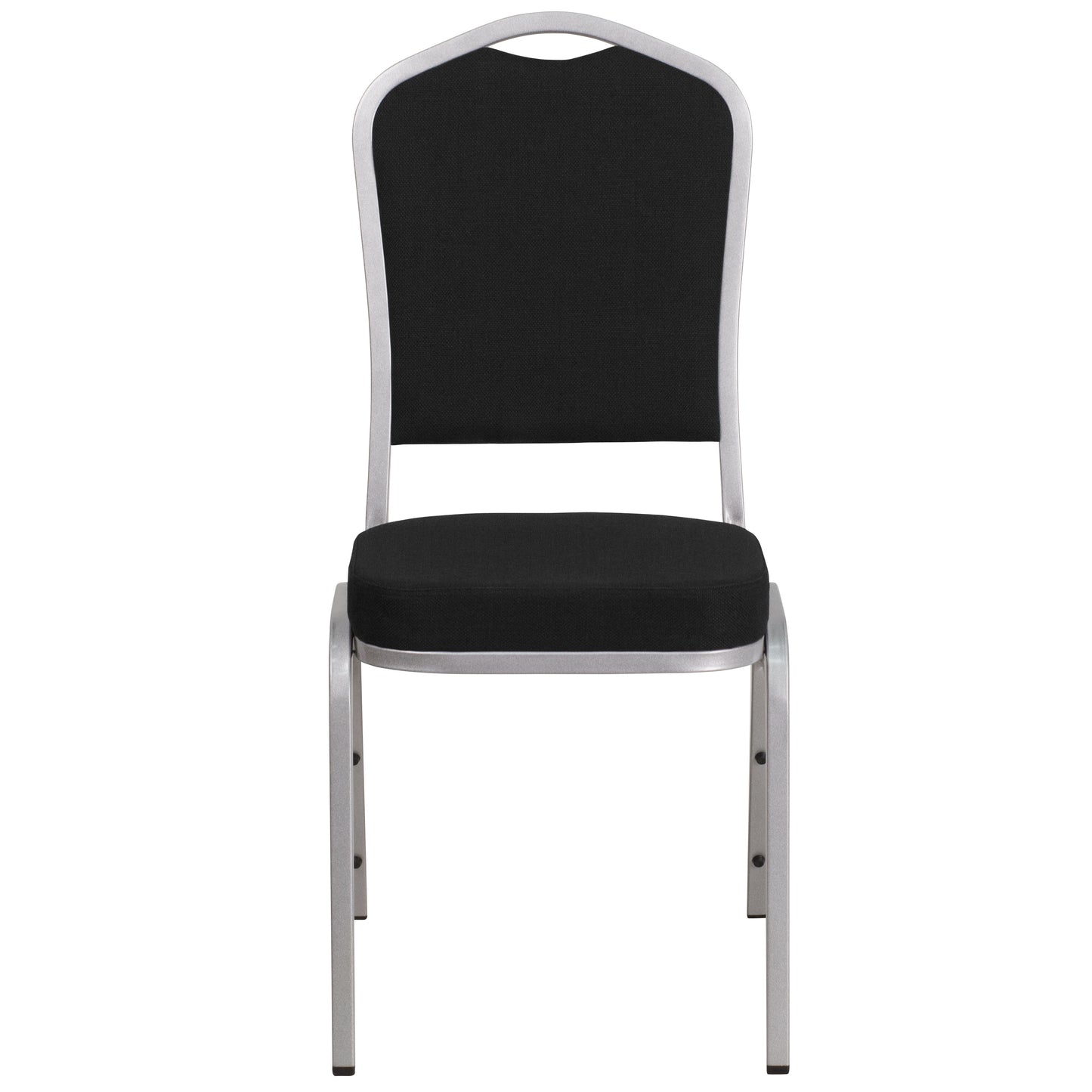HERCULES Series Crown Back Stacking Banquet Chair in Black Fabric - Silver Frame Black Fabric/Silver Frame