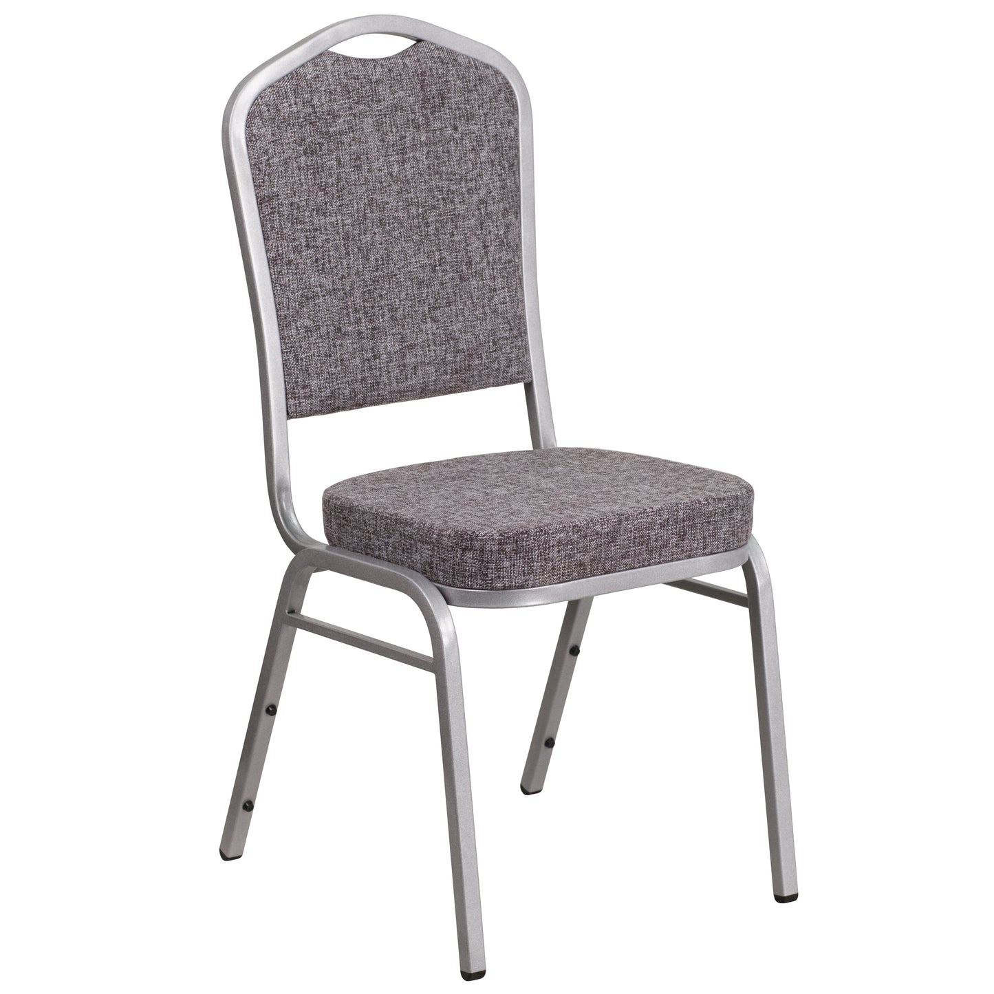 HERCULES Series Crown Back Stacking Banquet Chair in Herringbone Fabric - Silver Frame Herringbone Fabric/Silver Frame