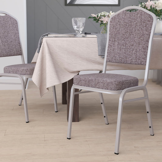 HERCULES Series Crown Back Stacking Banquet Chair in Herringbone Fabric - Silver Frame Herringbone Fabric/Silver Frame
