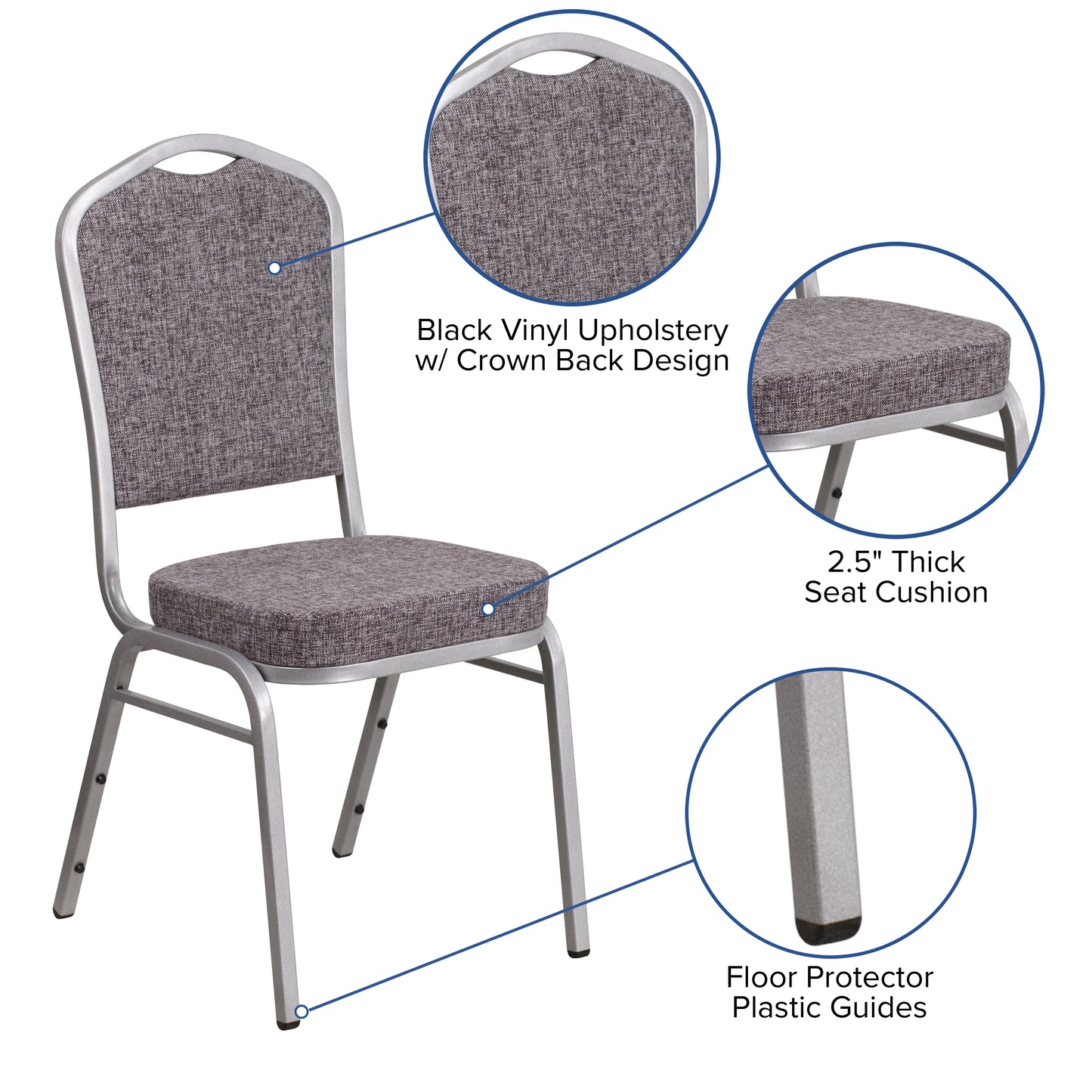 HERCULES Series Crown Back Stacking Banquet Chair in Herringbone Fabric - Silver Frame Herringbone Fabric/Silver Frame