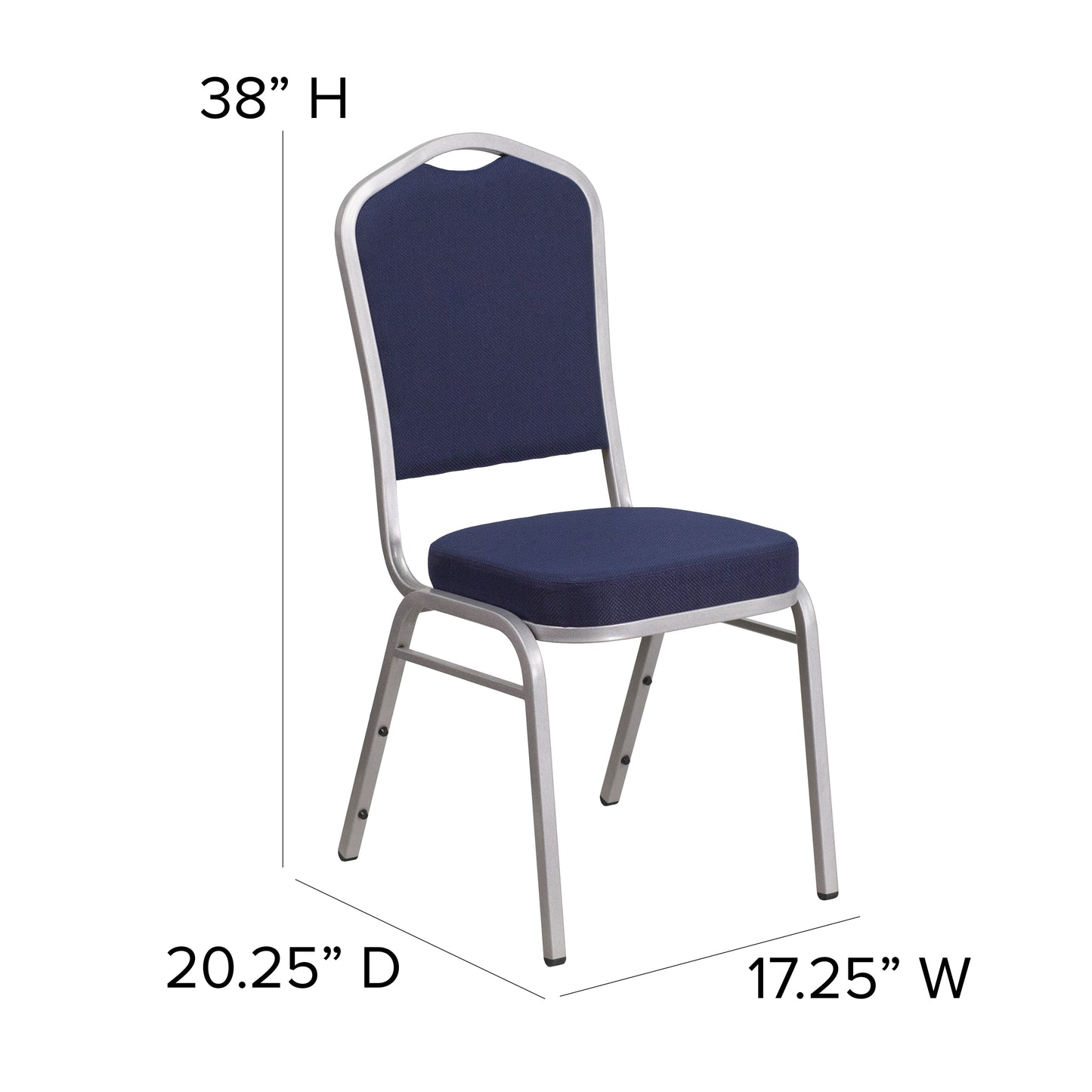 HERCULES Series Crown Back Stacking Banquet Chair in Navy Fabric - Silver Frame Navy Fabric/Silver Frame