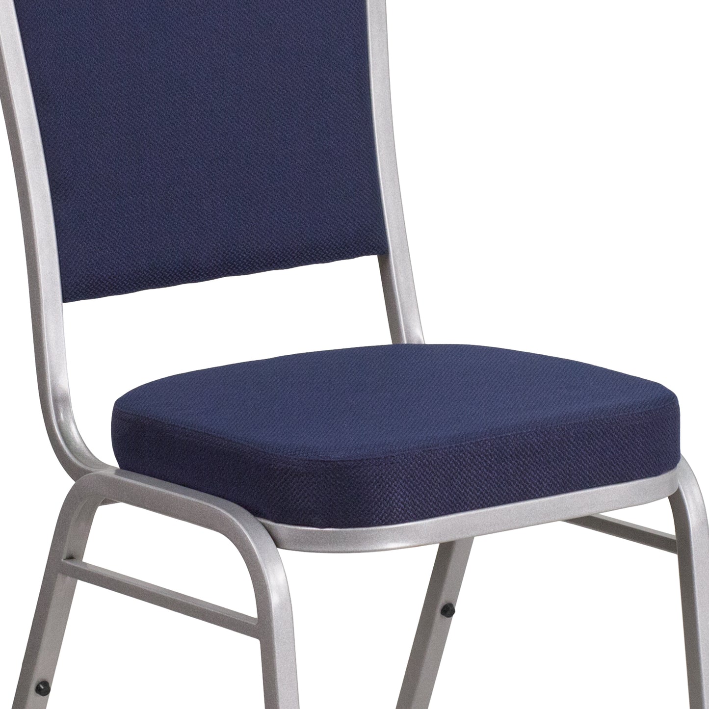 HERCULES Series Crown Back Stacking Banquet Chair in Navy Fabric - Silver Frame Navy Fabric/Silver Frame