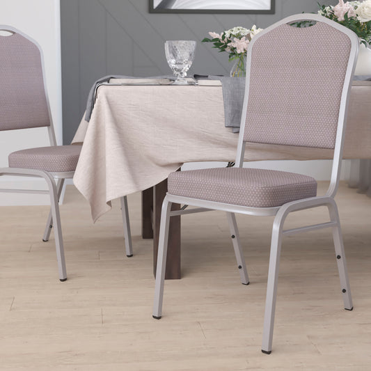HERCULES Series Crown Back Stacking Banquet Chair in Gray Dot Fabric - Silver Frame Gray Dot Fabric/Silver Frame
