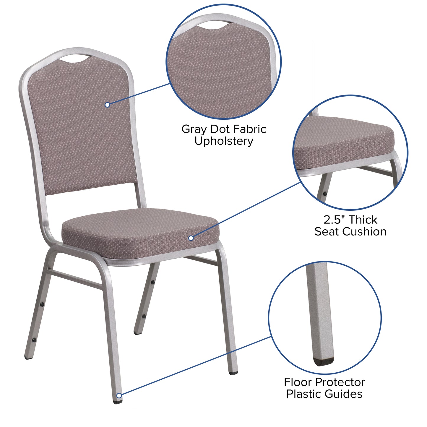 HERCULES Series Crown Back Stacking Banquet Chair in Gray Dot Fabric - Silver Frame Gray Dot Fabric/Silver Frame