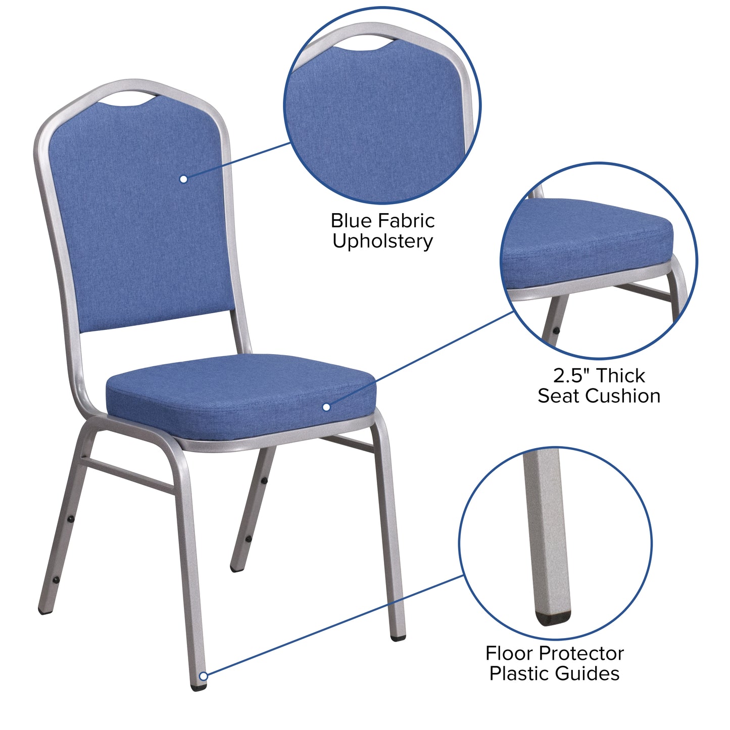 HERCULES Series Crown Back Stacking Banquet Chair in Blue Fabric - Silver Frame Blue Fabric/Silver Frame