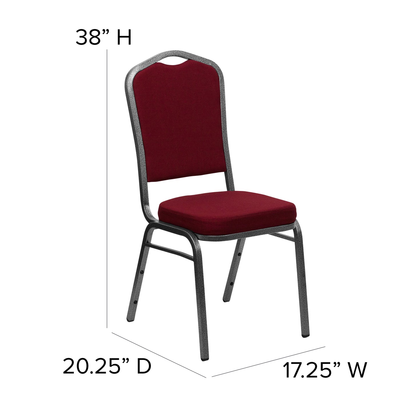 HERCULES Series Crown Back Stacking Banquet Chair in Burgundy Fabric - Silver Vein Frame Burgundy Fabric/Silver Vein Frame