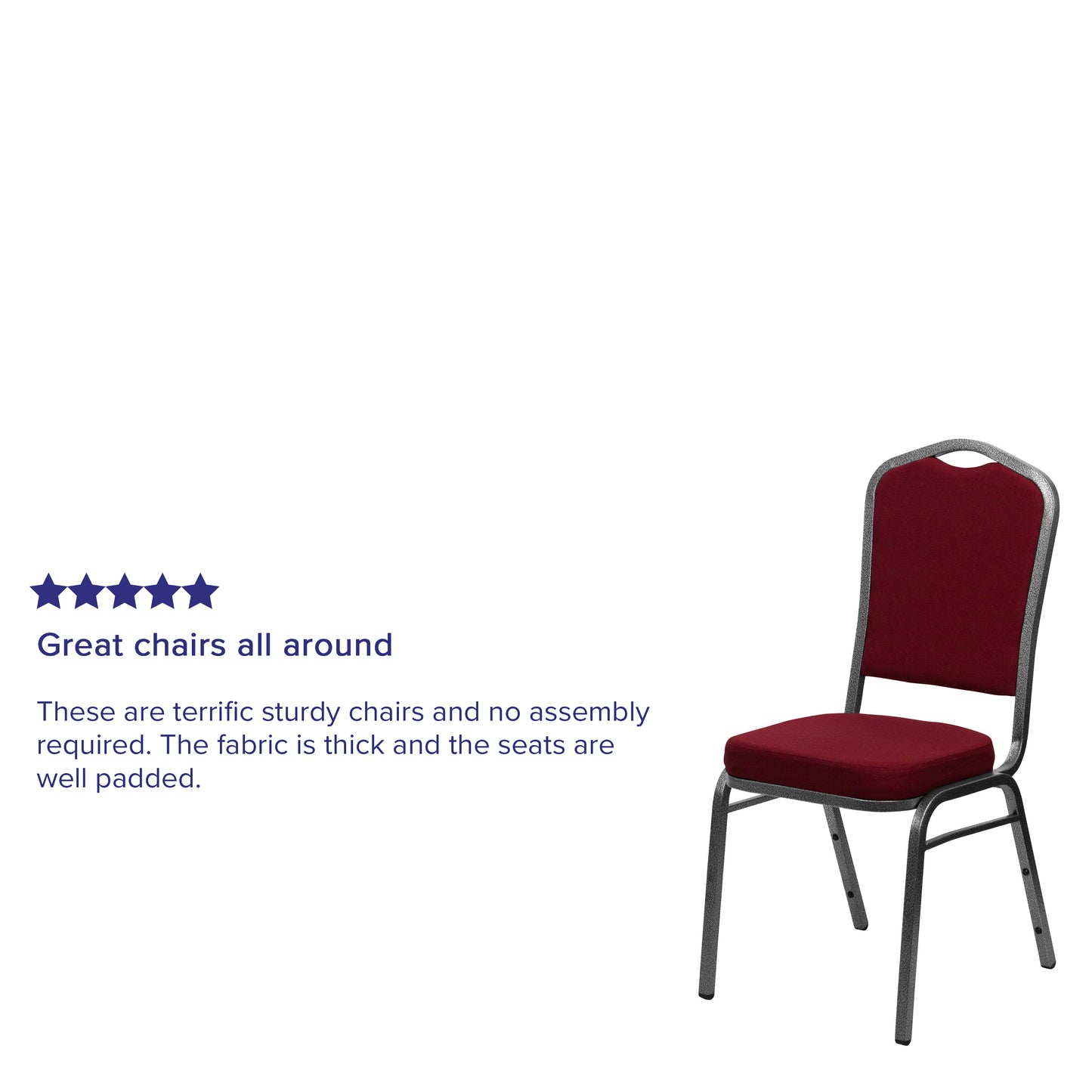 HERCULES Series Crown Back Stacking Banquet Chair in Burgundy Fabric - Silver Vein Frame Burgundy Fabric/Silver Vein Frame