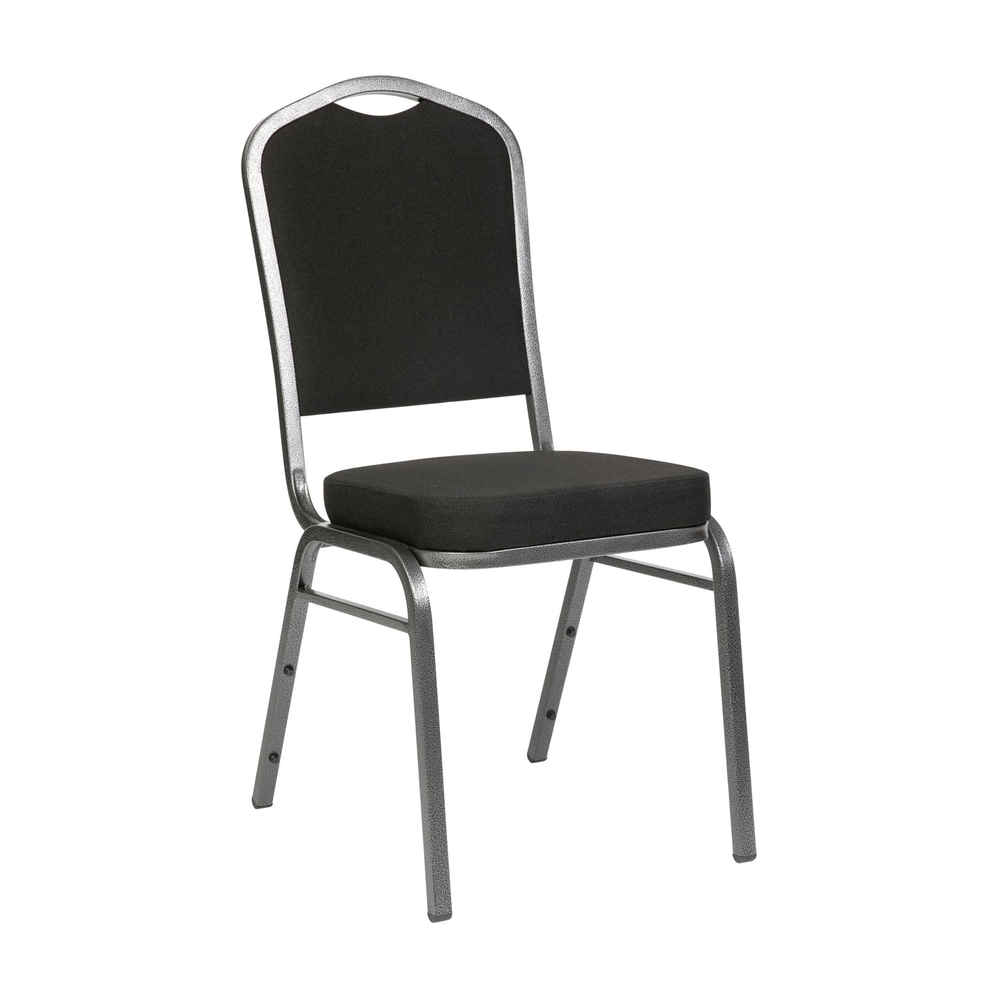 HERCULES Series Crown Back Stacking Banquet Chair in Black Fabric - Silver Vein Frame Black Fabric/Silver Vein Frame