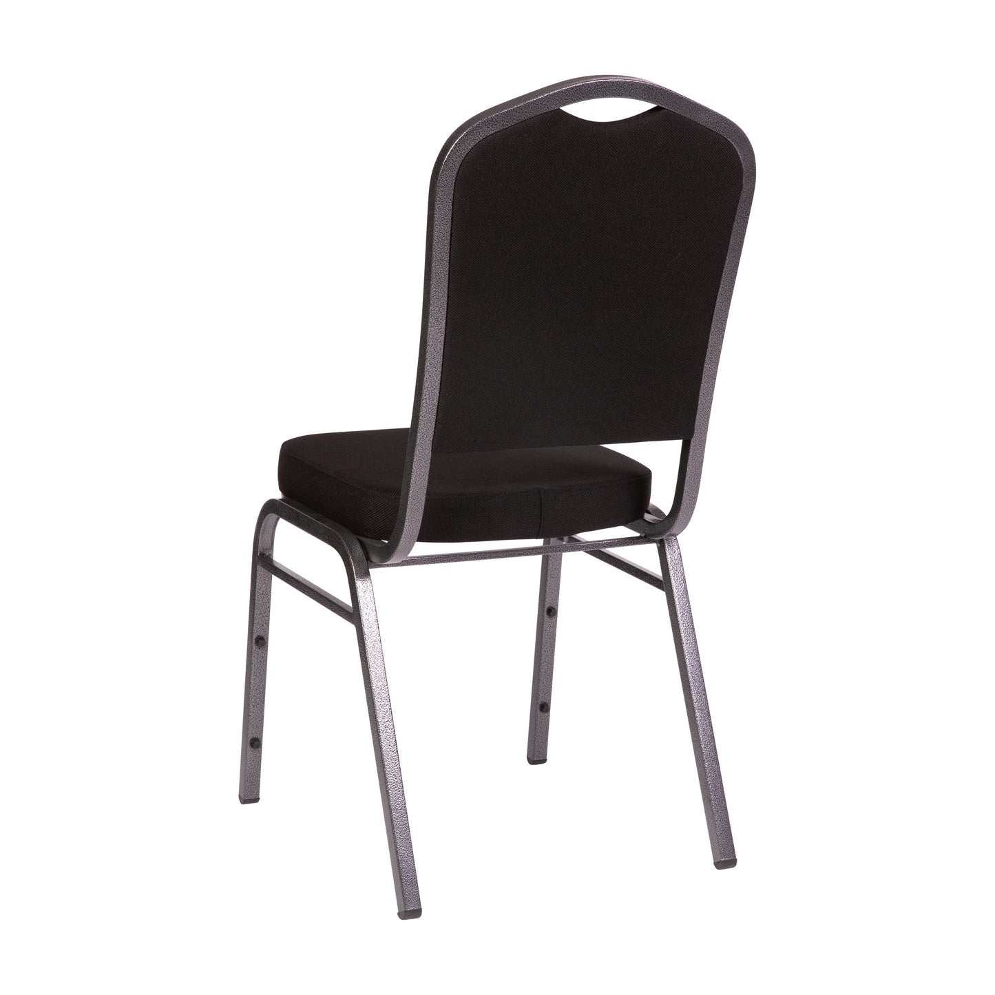 HERCULES Series Crown Back Stacking Banquet Chair in Black Fabric - Silver Vein Frame Black Fabric/Silver Vein Frame