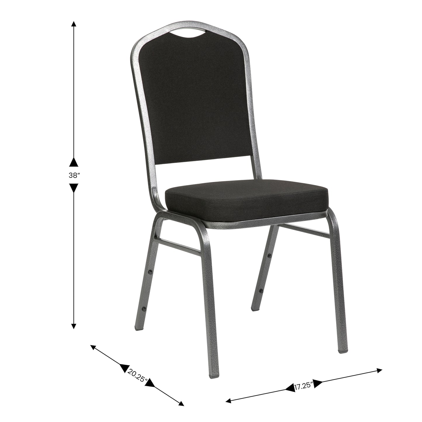 HERCULES Series Crown Back Stacking Banquet Chair in Black Fabric - Silver Vein Frame Black Fabric/Silver Vein Frame