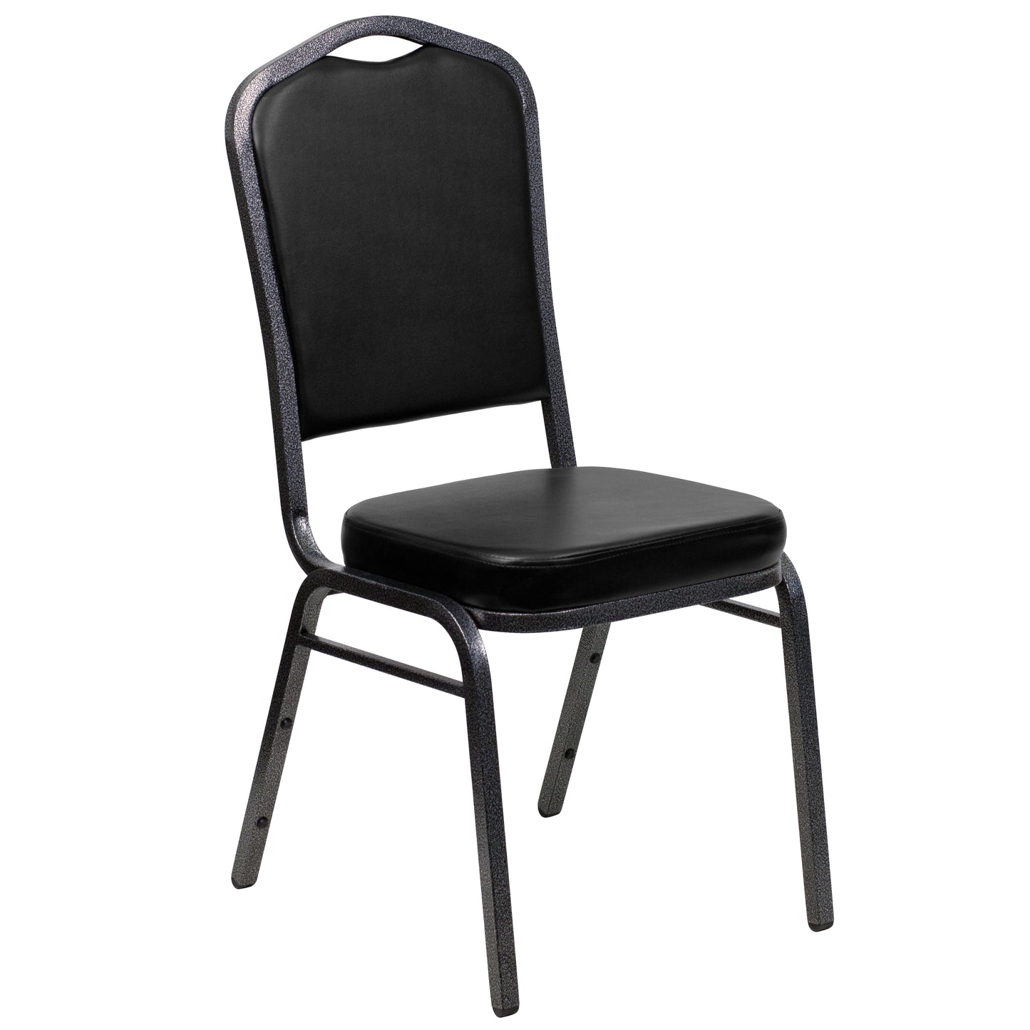 HERCULES Series Crown Back Stacking Banquet Chair in Black Vinyl - Silver Vein Frame Black Vinyl/Silver Vein Frame