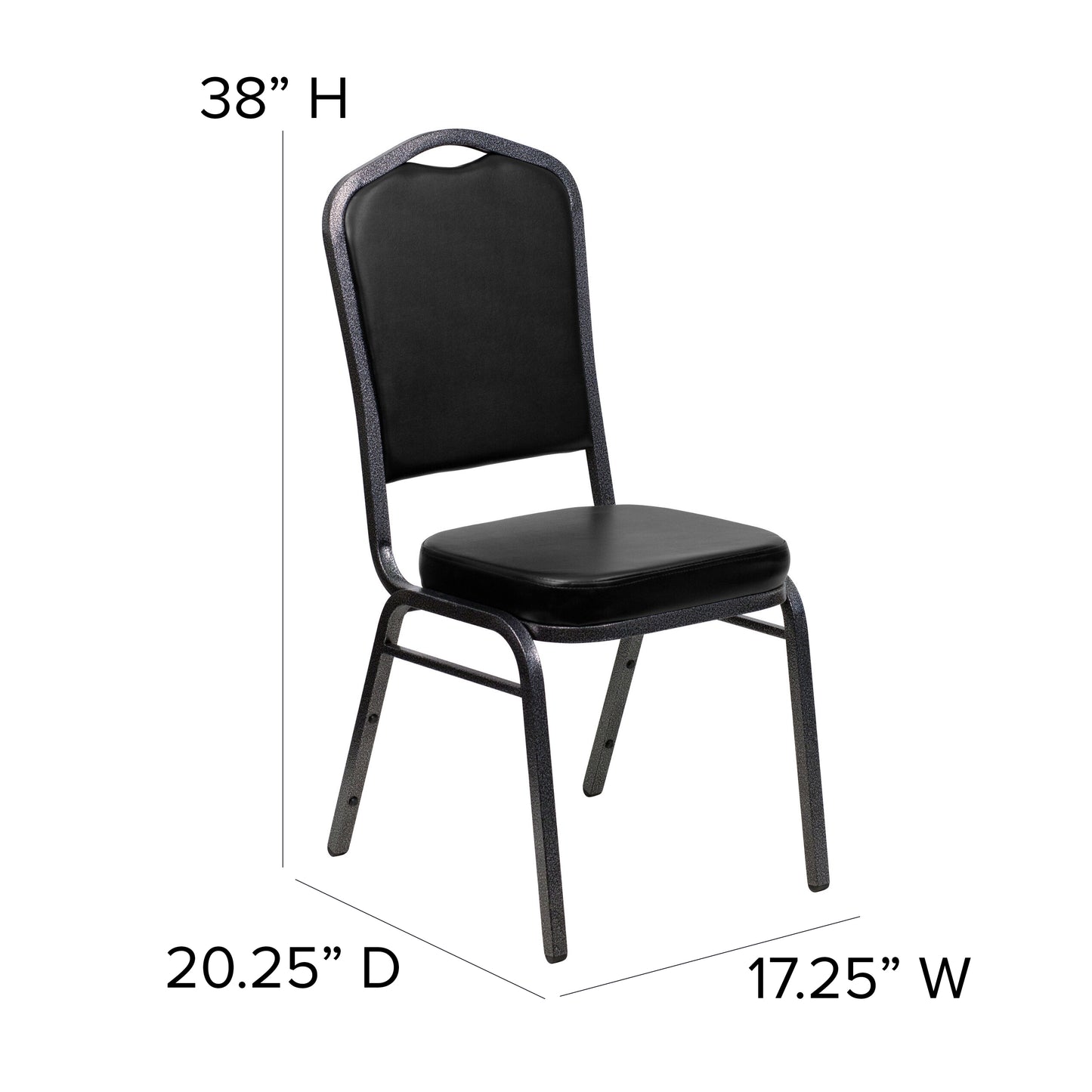 HERCULES Series Crown Back Stacking Banquet Chair in Black Vinyl - Silver Vein Frame Black Vinyl/Silver Vein Frame