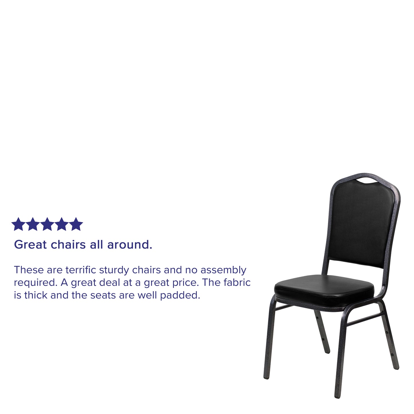HERCULES Series Crown Back Stacking Banquet Chair in Black Vinyl - Silver Vein Frame Black Vinyl/Silver Vein Frame