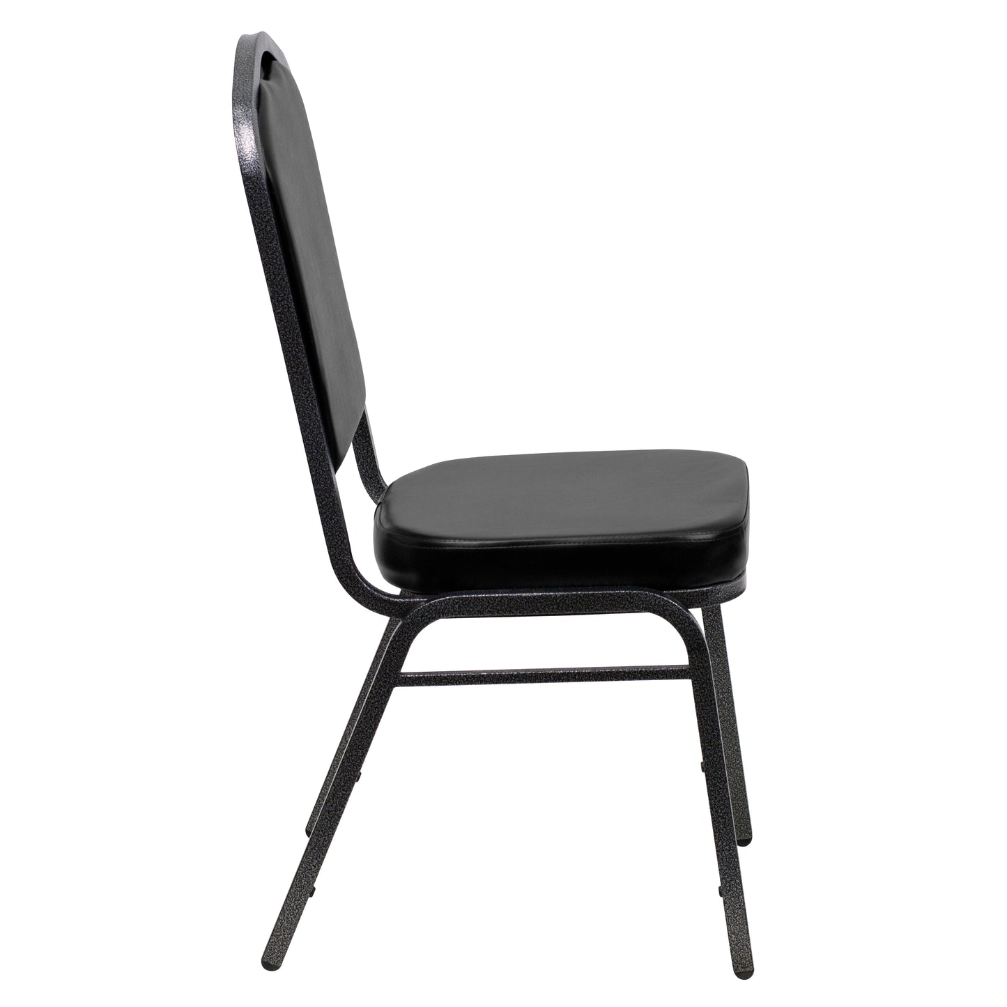 HERCULES Series Crown Back Stacking Banquet Chair in Black Vinyl - Silver Vein Frame Black Vinyl/Silver Vein Frame