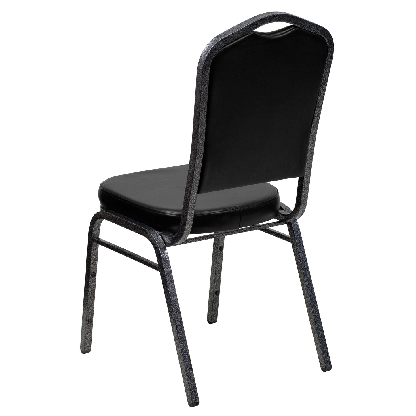 HERCULES Series Crown Back Stacking Banquet Chair in Black Vinyl - Silver Vein Frame Black Vinyl/Silver Vein Frame