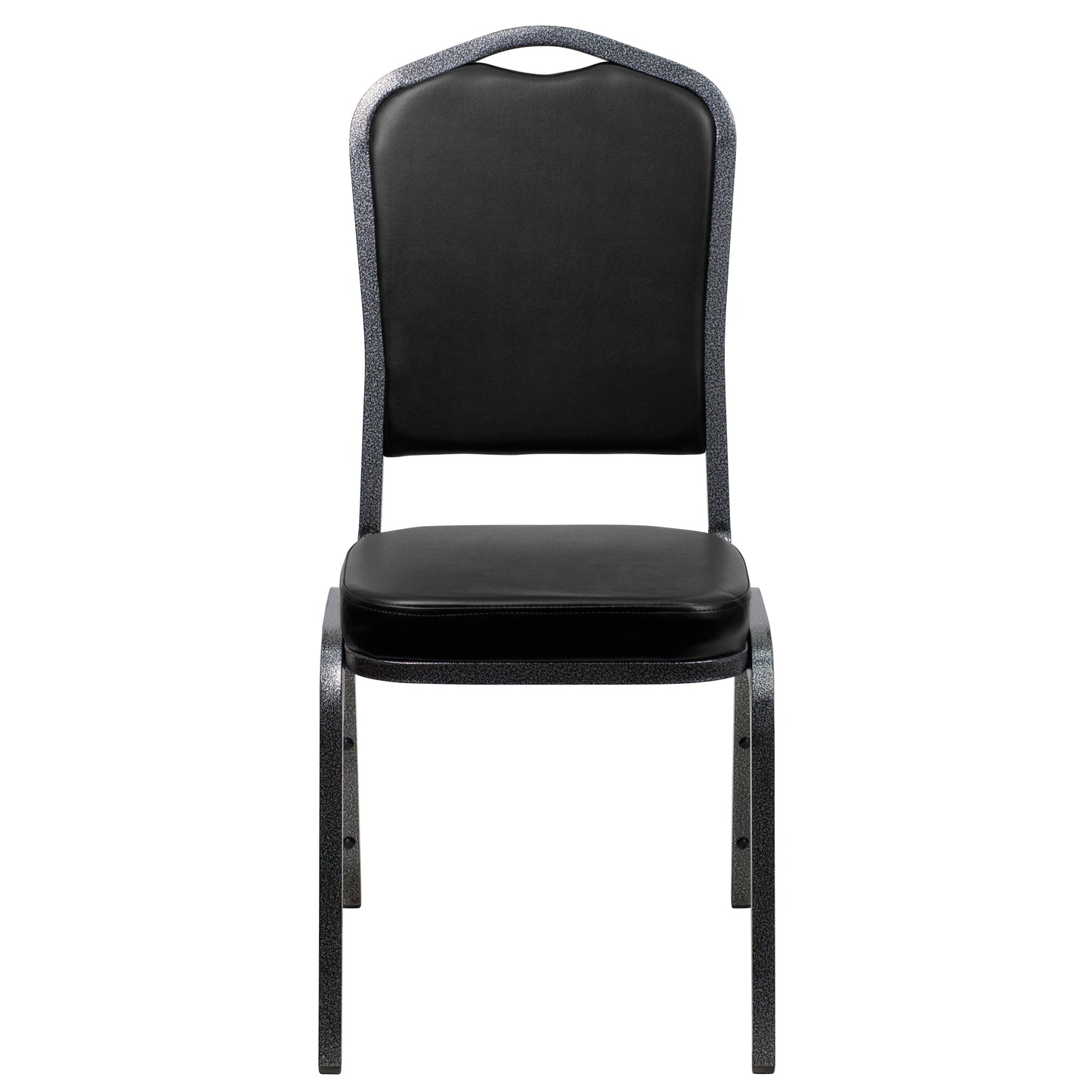 HERCULES Series Crown Back Stacking Banquet Chair in Black Vinyl - Silver Vein Frame Black Vinyl/Silver Vein Frame