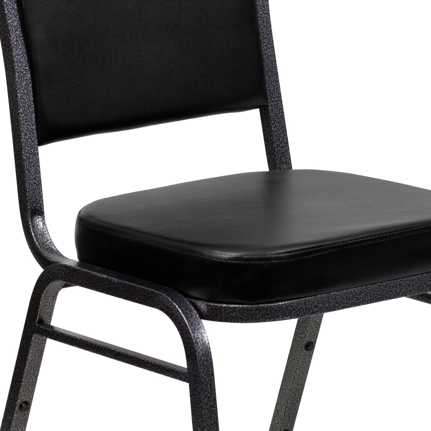 HERCULES Series Crown Back Stacking Banquet Chair in Black Vinyl - Silver Vein Frame Black Vinyl/Silver Vein Frame