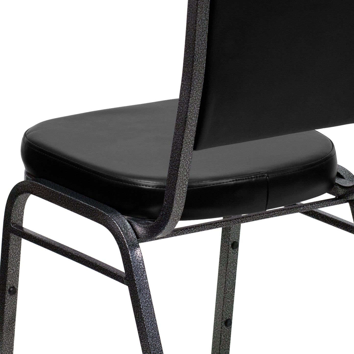 HERCULES Series Crown Back Stacking Banquet Chair in Black Vinyl - Silver Vein Frame Black Vinyl/Silver Vein Frame