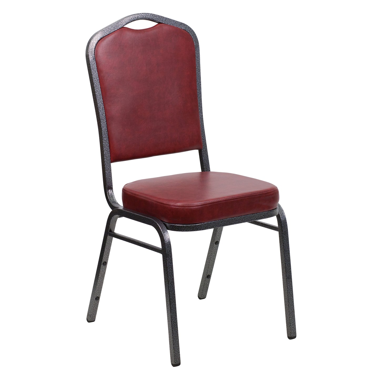 HERCULES Series Crown Back Stacking Banquet Chair in Burgundy Vinyl - Silver Vein Frame Burgundy Vinyl/Silver Vein Frame