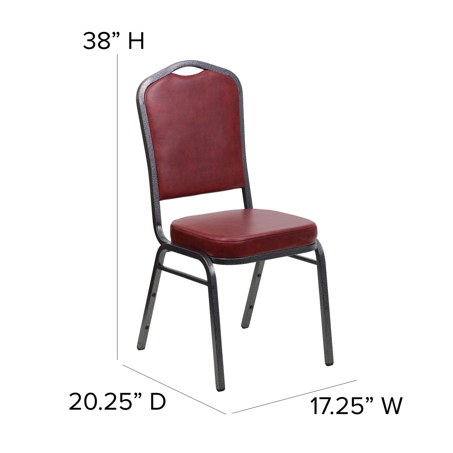 HERCULES Series Crown Back Stacking Banquet Chair in Burgundy Vinyl - Silver Vein Frame Burgundy Vinyl/Silver Vein Frame