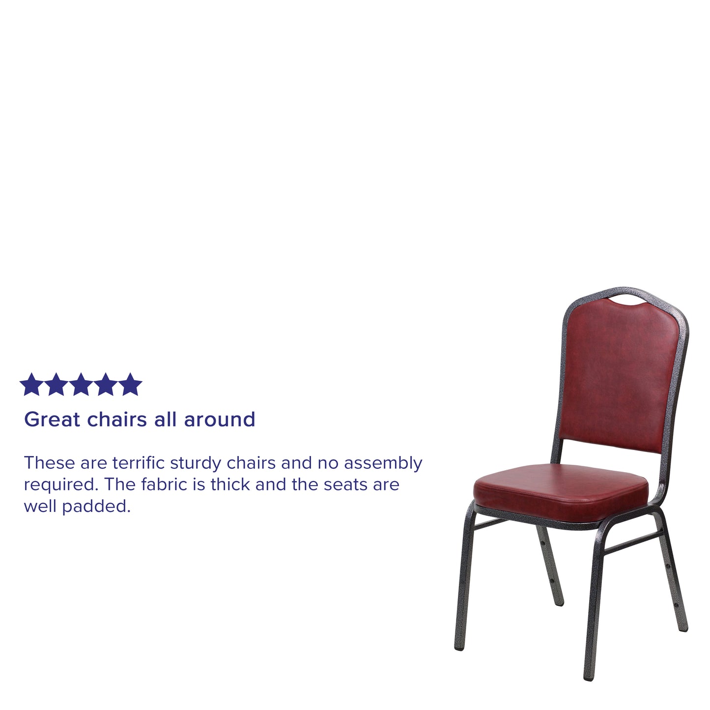 HERCULES Series Crown Back Stacking Banquet Chair in Burgundy Vinyl - Silver Vein Frame Burgundy Vinyl/Silver Vein Frame