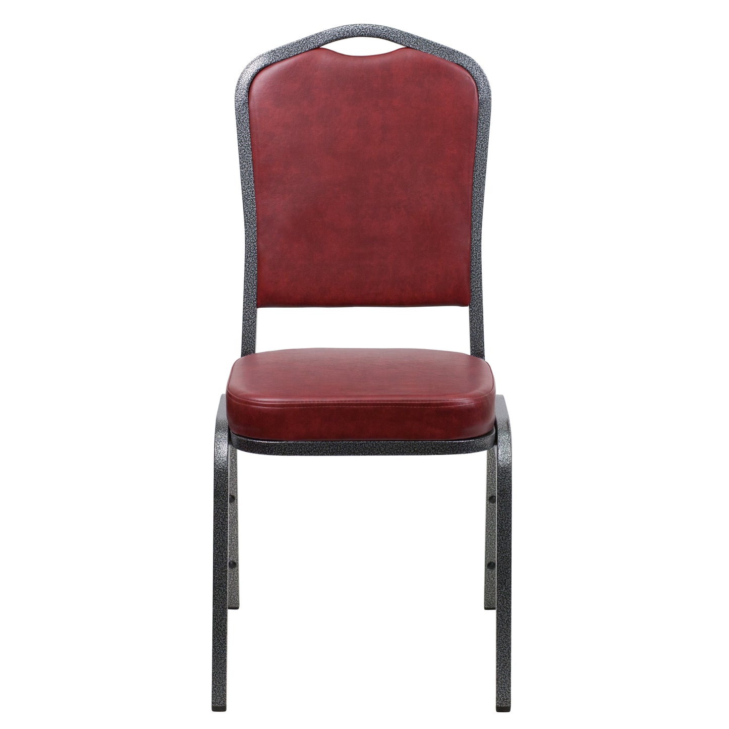 HERCULES Series Crown Back Stacking Banquet Chair in Burgundy Vinyl - Silver Vein Frame Burgundy Vinyl/Silver Vein Frame