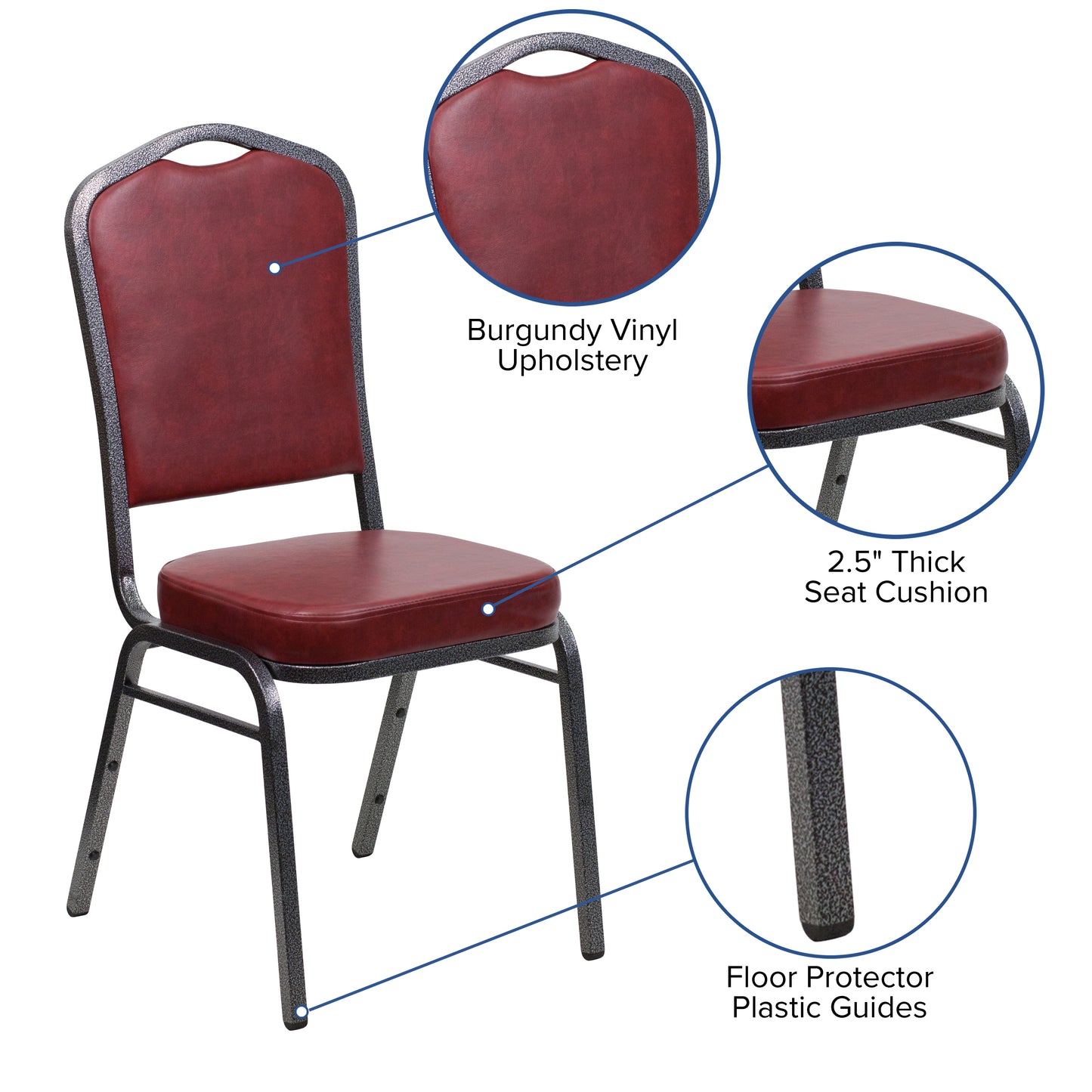 HERCULES Series Crown Back Stacking Banquet Chair in Burgundy Vinyl - Silver Vein Frame Burgundy Vinyl/Silver Vein Frame