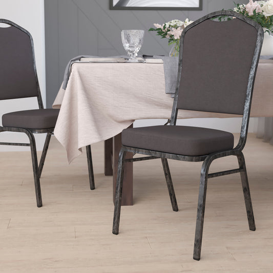 HERCULES Series Crown Back Stacking Banquet Chair in Gray Fabric - Silver Vein Frame Gray Fabric/Silver Vein Frame