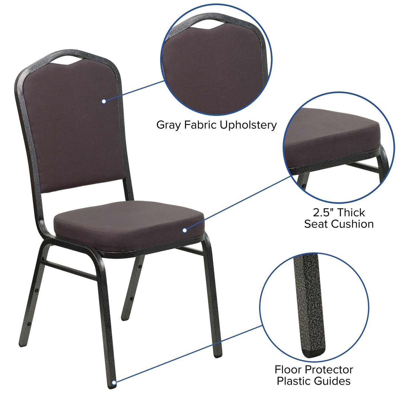 HERCULES Series Crown Back Stacking Banquet Chair in Gray Fabric - Silver Vein Frame Gray Fabric/Silver Vein Frame