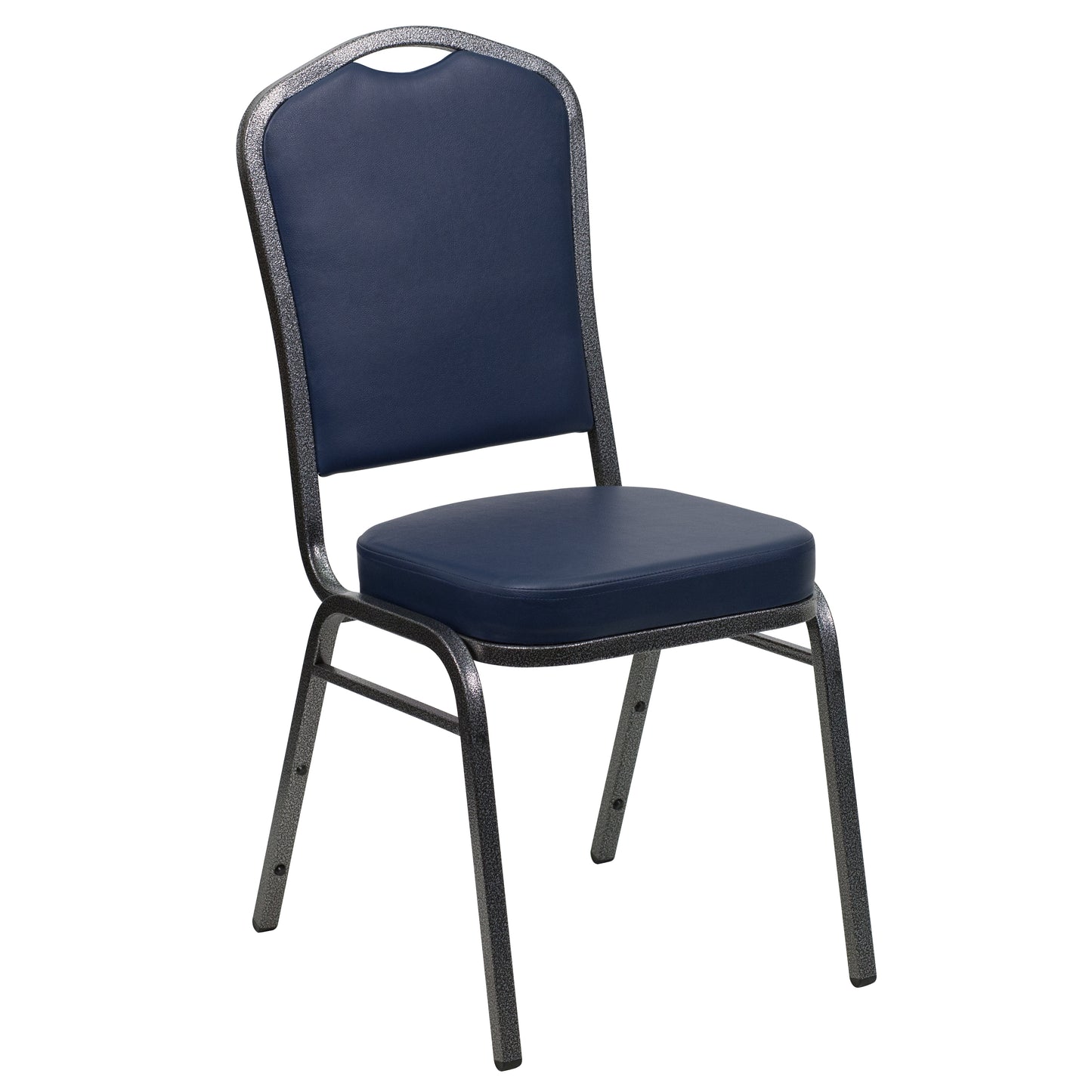 HERCULES Series Crown Back Stacking Banquet Chair in Navy Vinyl - Silver Vein Frame Navy Vinyl/Silver Vein Frame