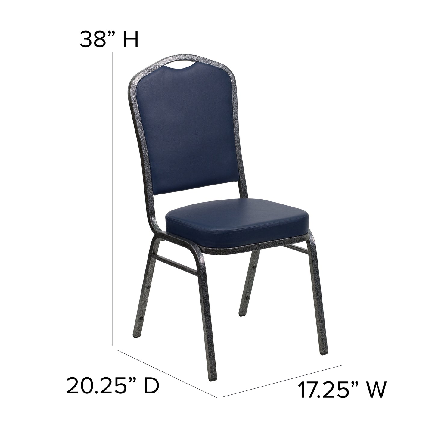 HERCULES Series Crown Back Stacking Banquet Chair in Navy Vinyl - Silver Vein Frame Navy Vinyl/Silver Vein Frame