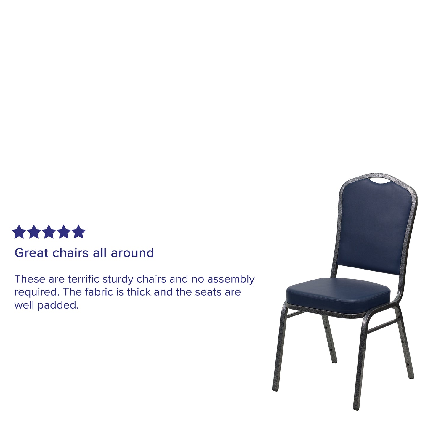 HERCULES Series Crown Back Stacking Banquet Chair in Navy Vinyl - Silver Vein Frame Navy Vinyl/Silver Vein Frame