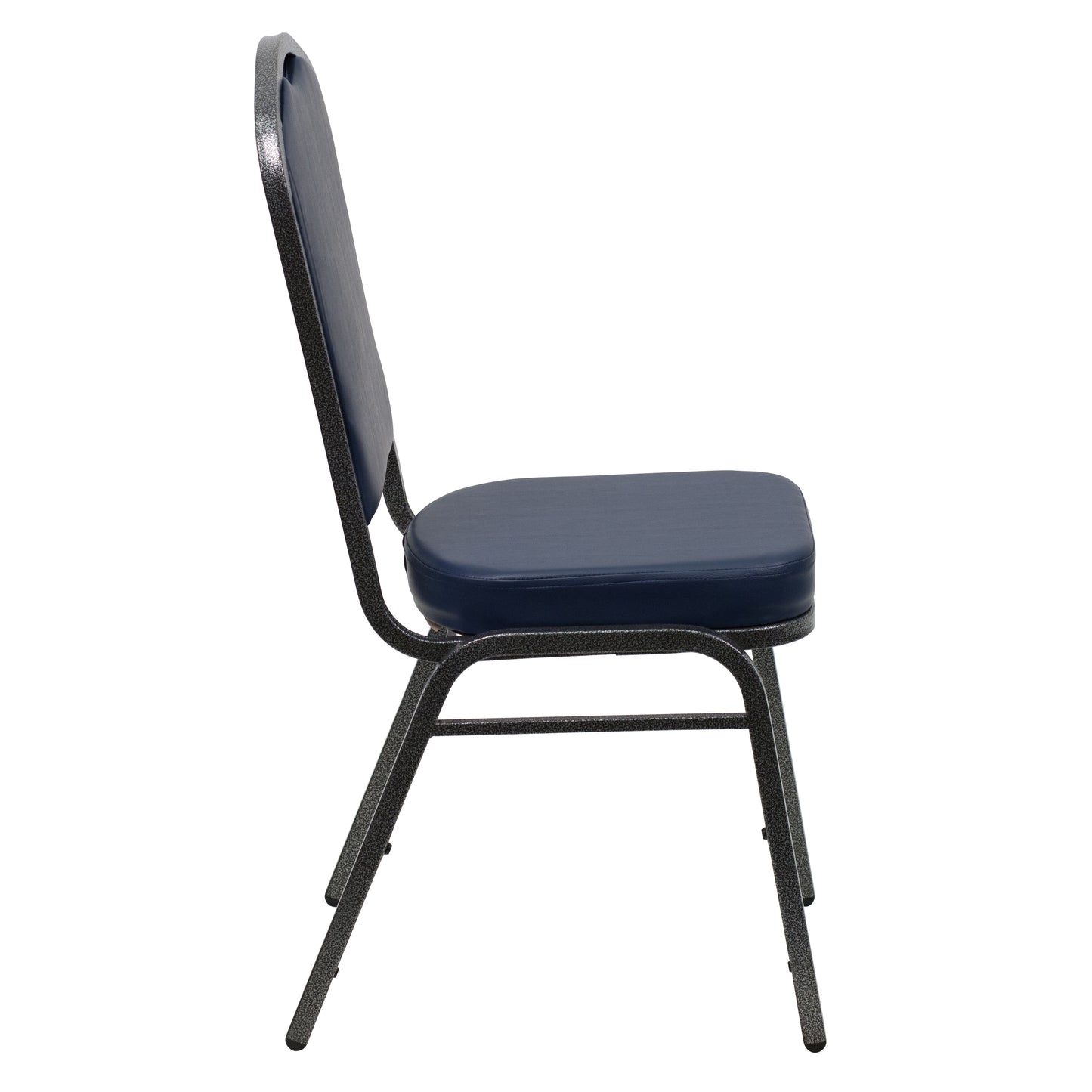 HERCULES Series Crown Back Stacking Banquet Chair in Navy Vinyl - Silver Vein Frame Navy Vinyl/Silver Vein Frame