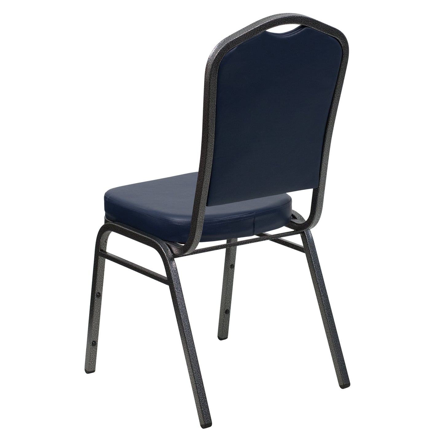 HERCULES Series Crown Back Stacking Banquet Chair in Navy Vinyl - Silver Vein Frame Navy Vinyl/Silver Vein Frame