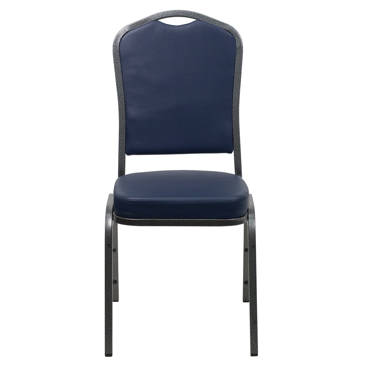 HERCULES Series Crown Back Stacking Banquet Chair in Navy Vinyl - Silver Vein Frame Navy Vinyl/Silver Vein Frame