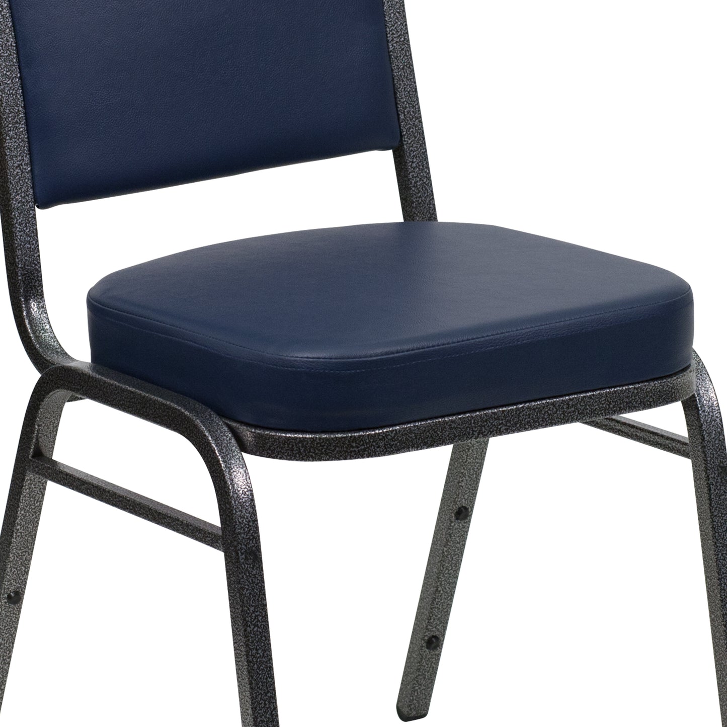 HERCULES Series Crown Back Stacking Banquet Chair in Navy Vinyl - Silver Vein Frame Navy Vinyl/Silver Vein Frame