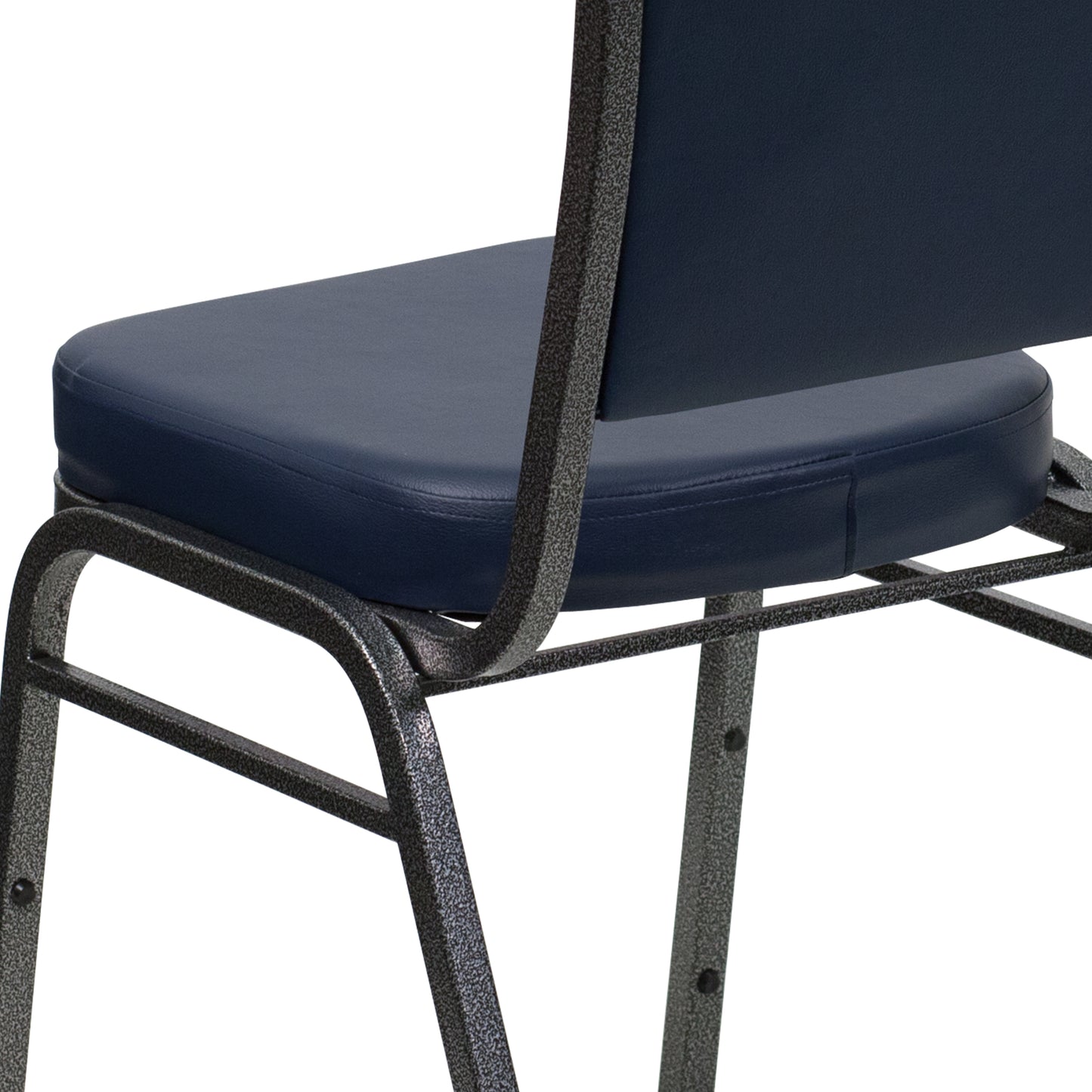 HERCULES Series Crown Back Stacking Banquet Chair in Navy Vinyl - Silver Vein Frame Navy Vinyl/Silver Vein Frame