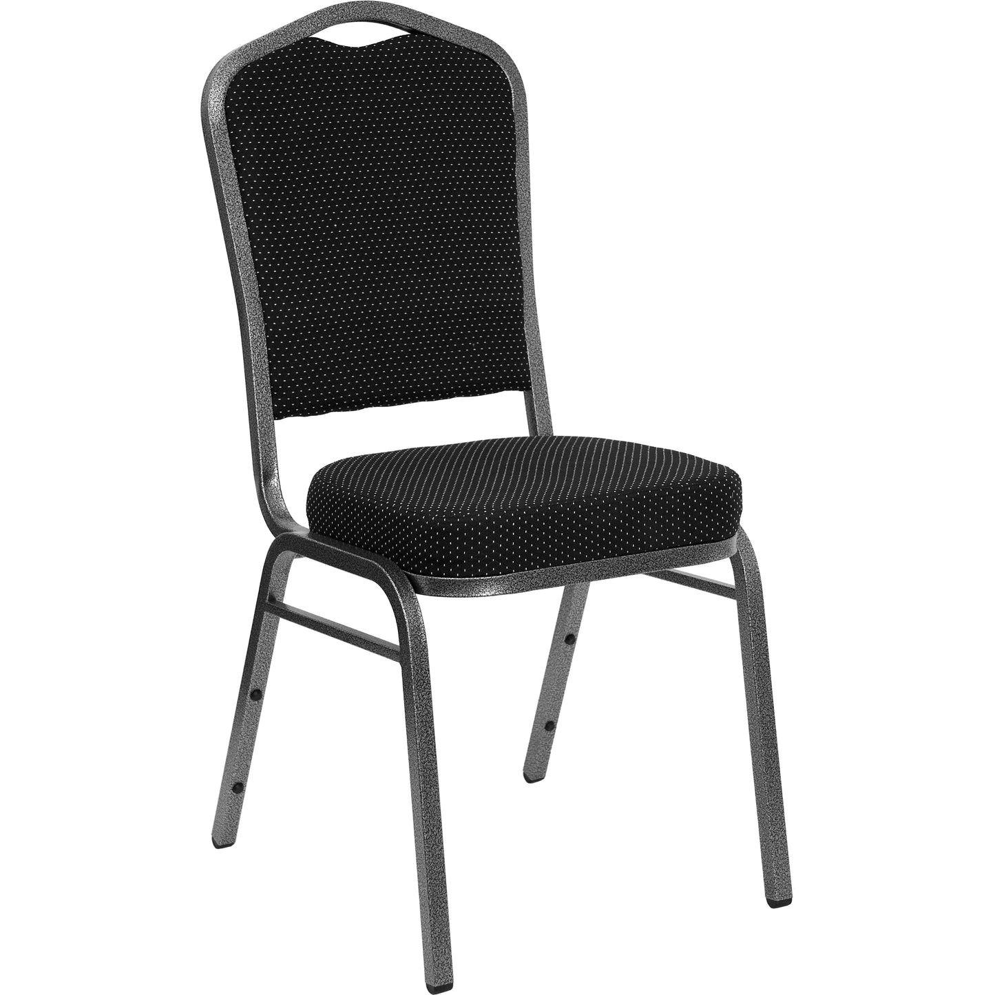 HERCULES Series Crown Back Stacking Banquet Chair in Black Dot Patterned Fabric - Silver Vein Frame Black Dot Patterned Fabric/Silver Vein Frame