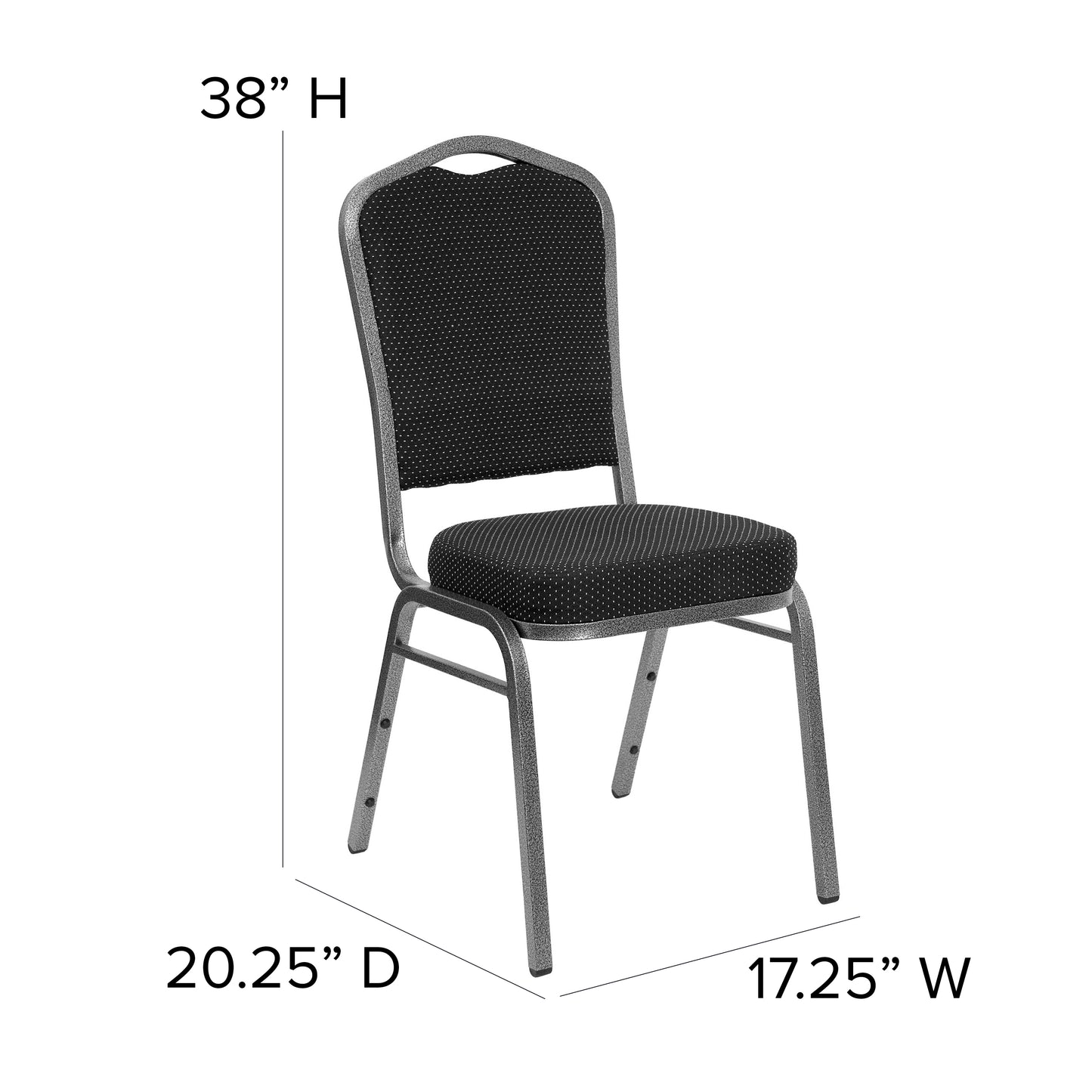 HERCULES Series Crown Back Stacking Banquet Chair in Black Dot Patterned Fabric - Silver Vein Frame Black Dot Patterned Fabric/Silver Vein Frame