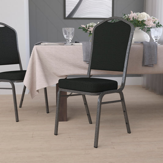 HERCULES Series Crown Back Stacking Banquet Chair in Black Dot Patterned Fabric - Silver Vein Frame Black Dot Patterned Fabric/Silver Vein Frame