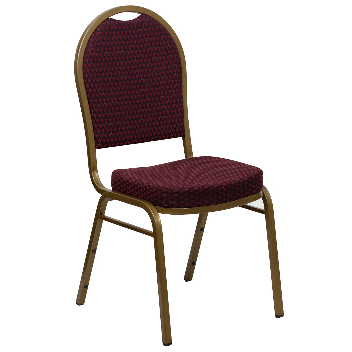 HERCULES Series Dome Back Stacking Banquet Chair in Burgundy Patterned Fabric - Gold Frame Burgundy Patterned Fabric/Gold Frame