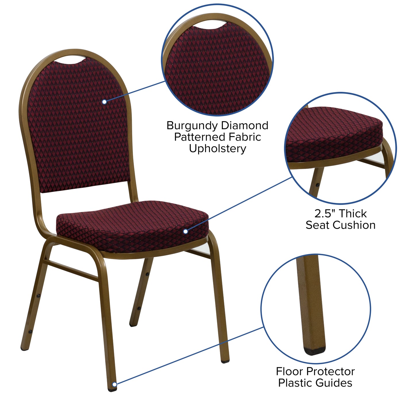 HERCULES Series Dome Back Stacking Banquet Chair in Burgundy Patterned Fabric - Gold Frame Burgundy Patterned Fabric/Gold Frame