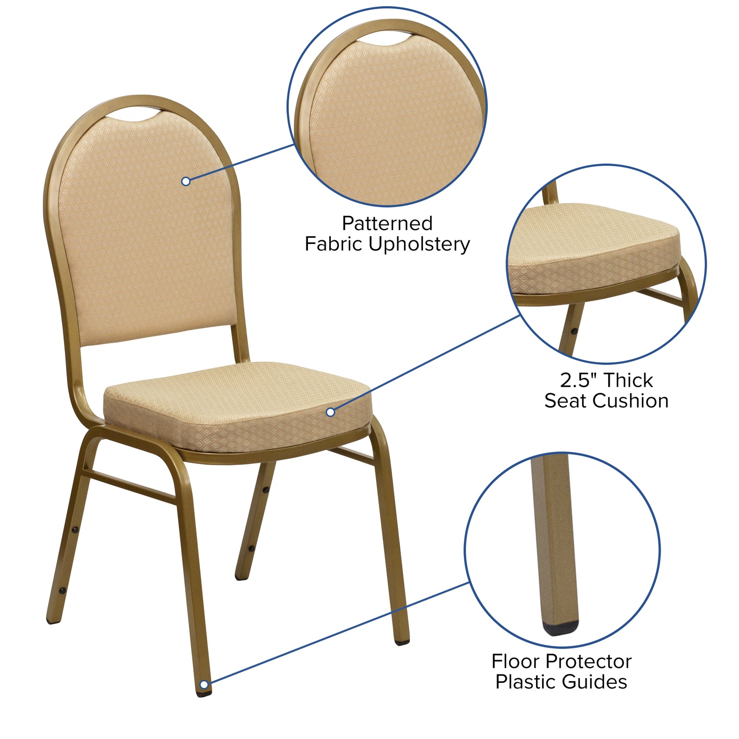 HERCULES Series Dome Back Stacking Banquet Chair in Beige Patterned Fabric - Gold Frame Beige Patterned Fabric/Gold Frame FD-C03-ALLGOLD-H20124E-GG