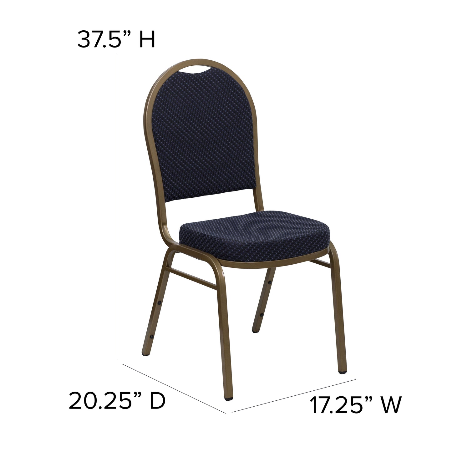 HERCULES Series Dome Back Stacking Banquet Chair in Navy Patterned Fabric - Gold Frame Navy Patterned Fabric/Gold Frame