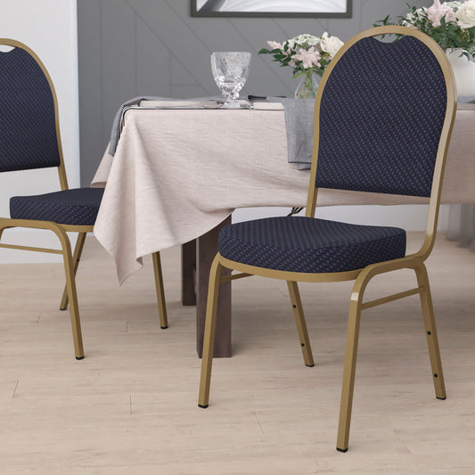HERCULES Series Dome Back Stacking Banquet Chair in Navy Patterned Fabric - Gold Frame Navy Patterned Fabric/Gold Frame