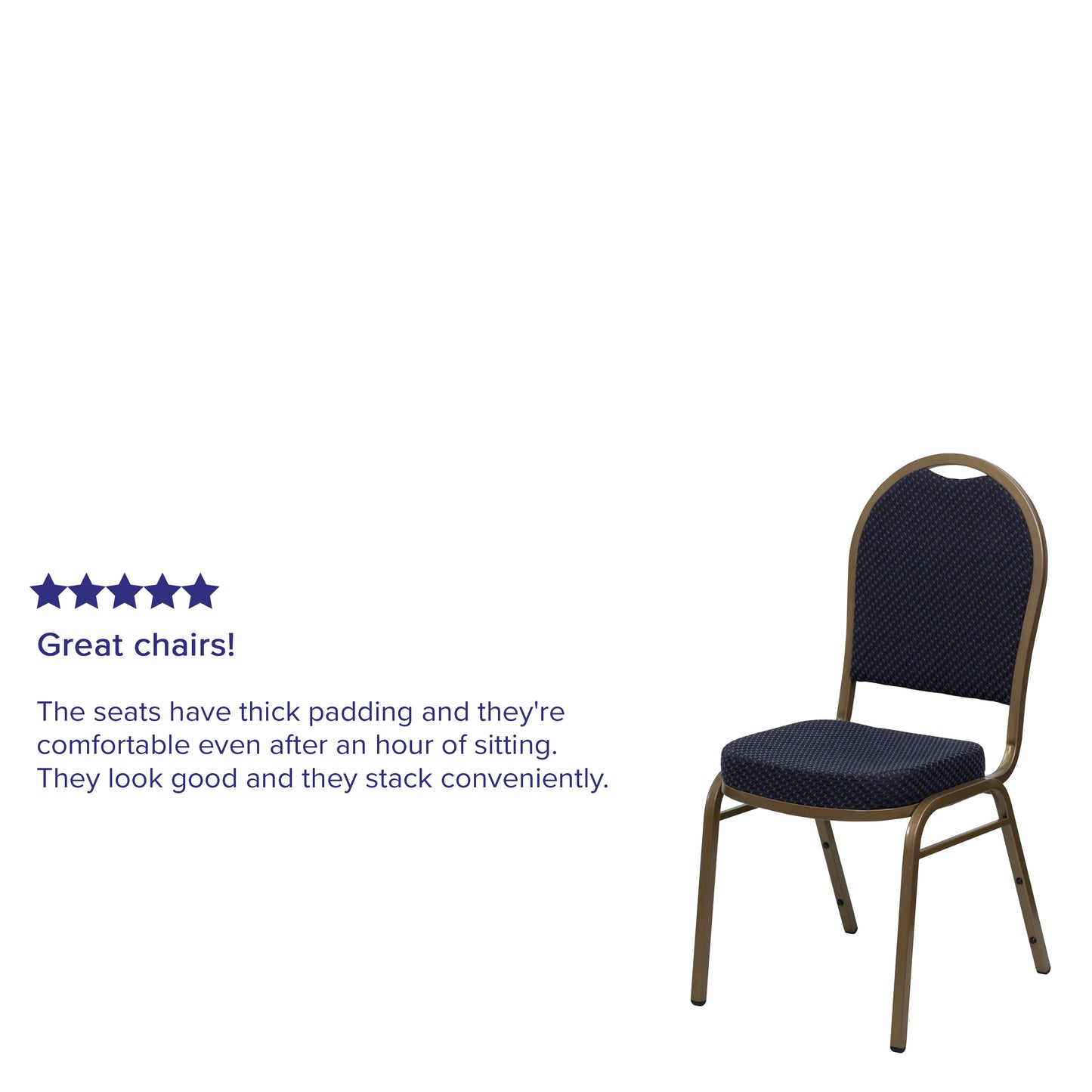 HERCULES Series Dome Back Stacking Banquet Chair in Navy Patterned Fabric - Gold Frame Navy Patterned Fabric/Gold Frame