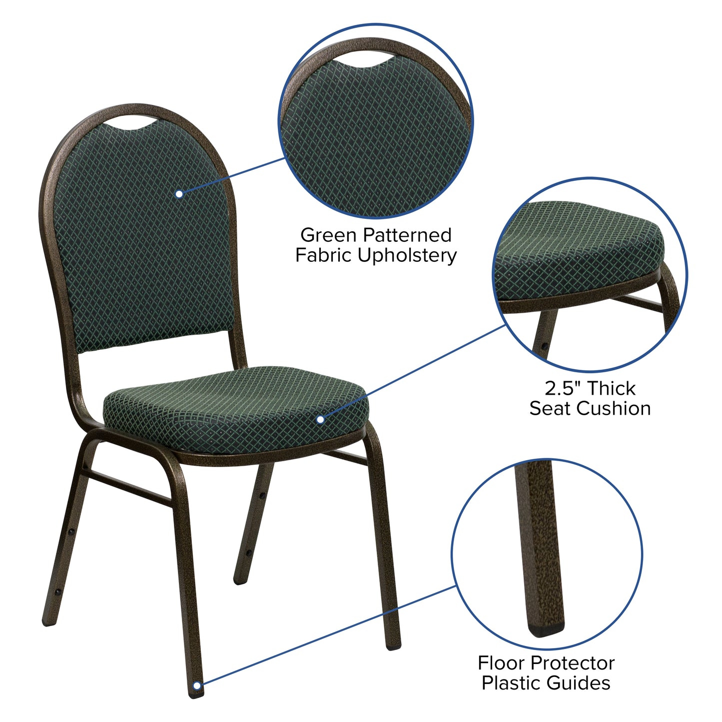 HERCULES Series Dome Back Stacking Banquet Chair in Green Patterned Fabric - Gold Vein Frame Green Patterned Fabric/Gold Vein Frame